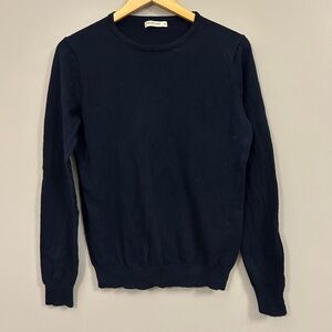 WoolOvers Organic Cotton Cashmere Blend Elegant Navy Crew Neck Sweater Medium